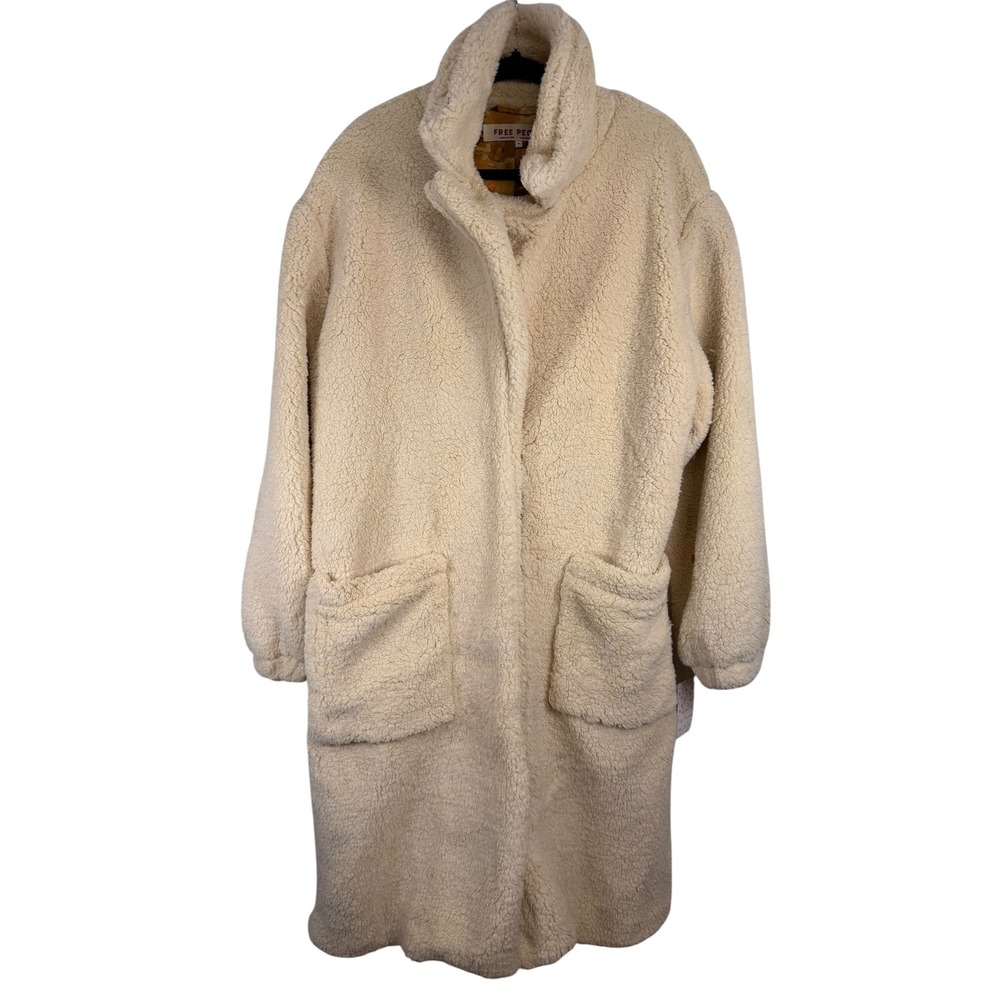 Free People Tessa Teddy Coat Oatmeal Faux Fur Sherpa Long Jacket OB1064886 M